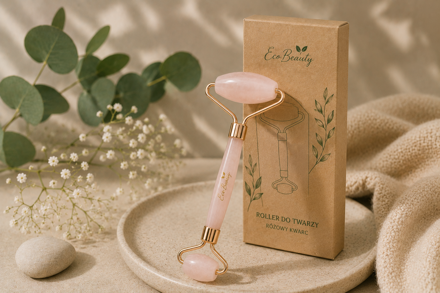 EcoBeauty Roller do twarzy – różowy kwarc